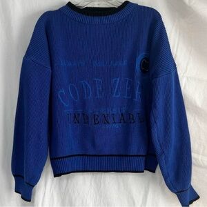 Vintage Blue Graphic Embroidered Crewneck Women’s Sweater